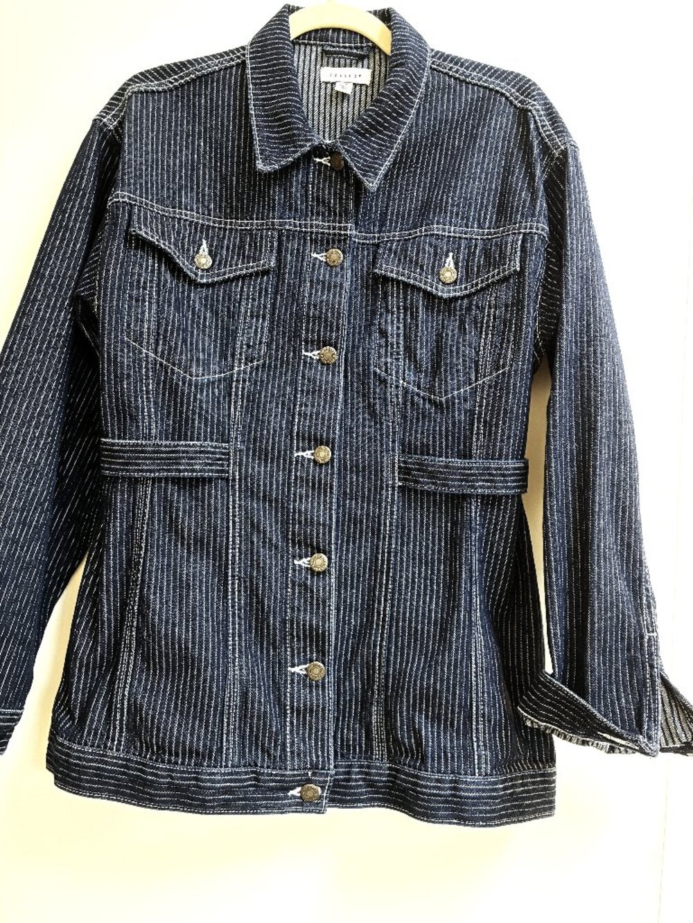 NWOT TOPSHOP Railroad pinstripe Denim Jacket